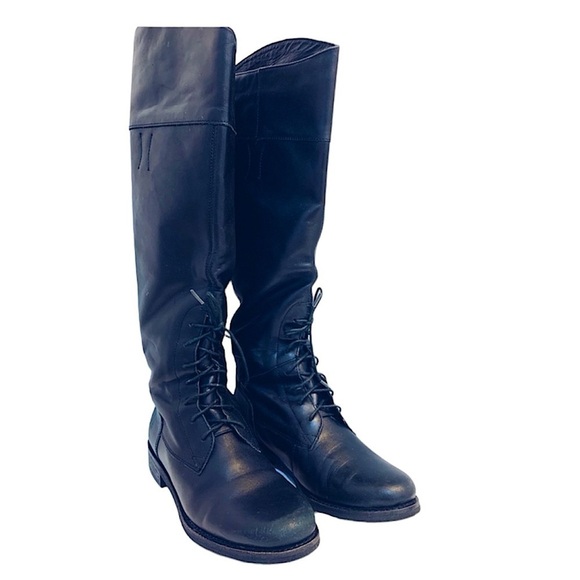 Nicole Shoes - Nicole Black Tall Lace Up Riding Boots, 7M